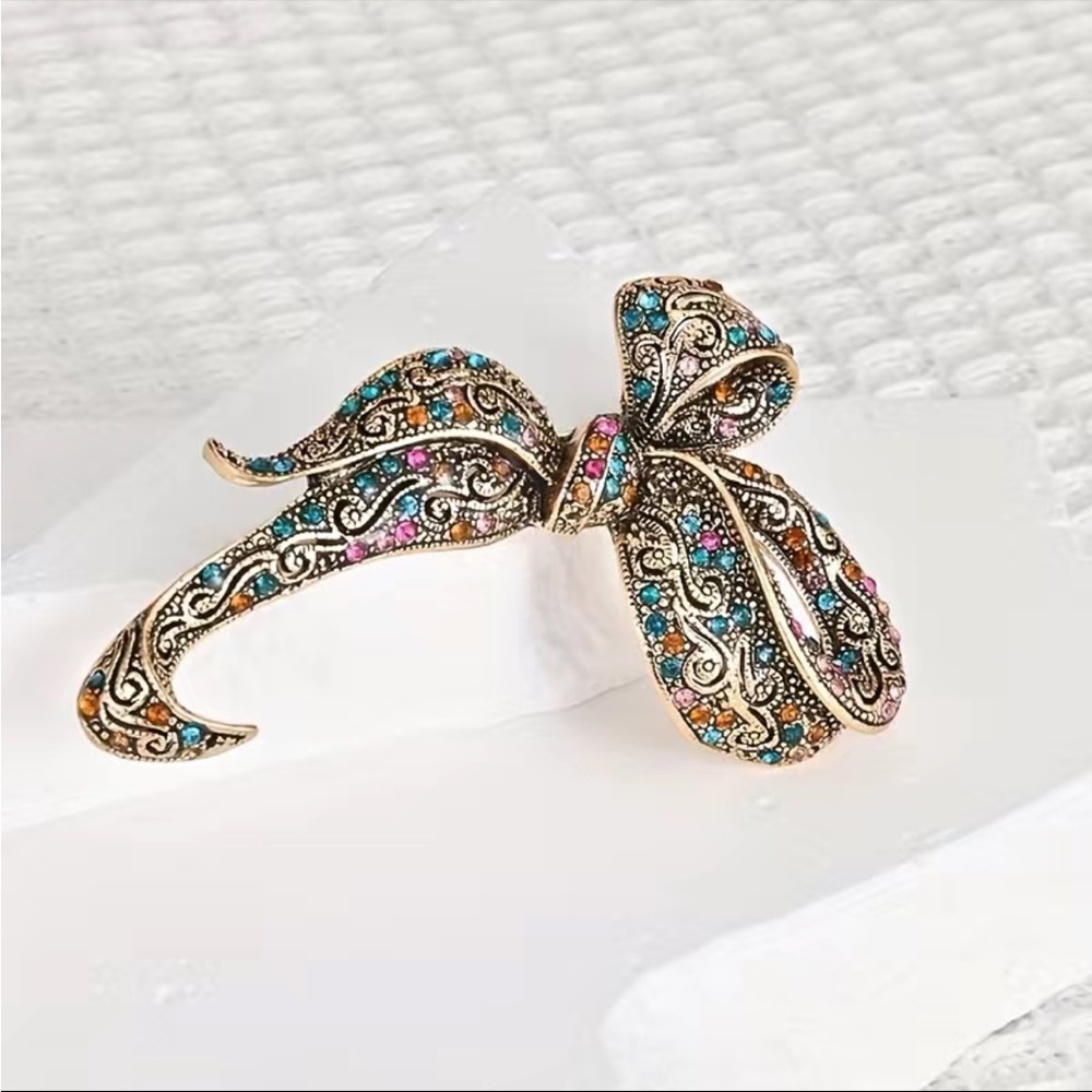 - 1pc Bowknot Design Brooch Rhinestone Decor Safety
Brooch Pin Elegant Buc…